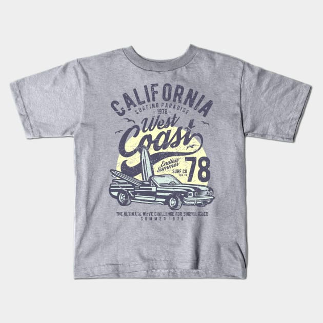 California Surfing Paradise West Coast Endless Summer Kids T-Shirt by JakeRhodes